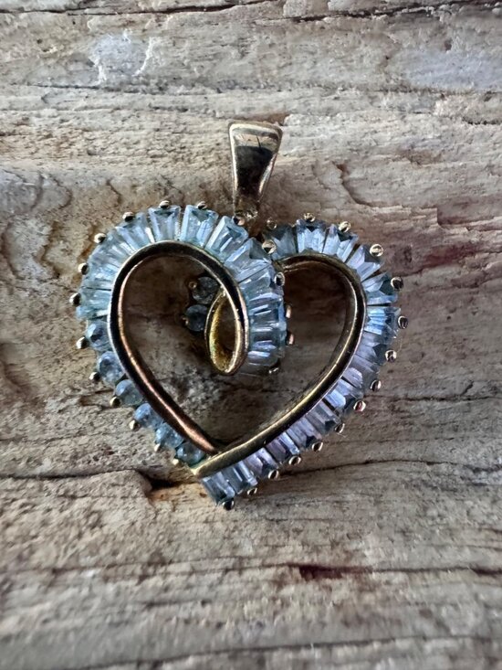 Sterling Silver Jewelry - Sterling Silver 925 Heart Pendant Baguette CZ Gold Vermeil Open Heart 1”